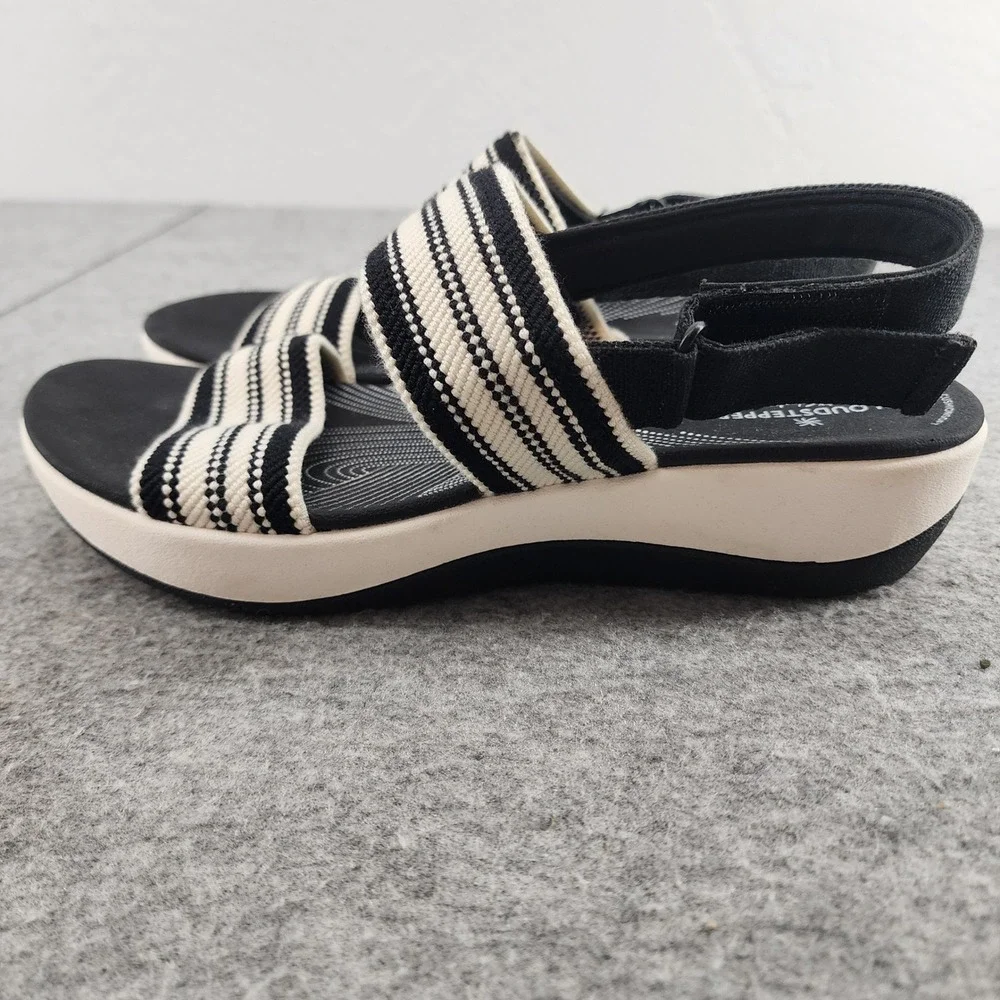 Clarks Cloudsteppers Arla Glison Black White Striped Platform Sandals Womens 9